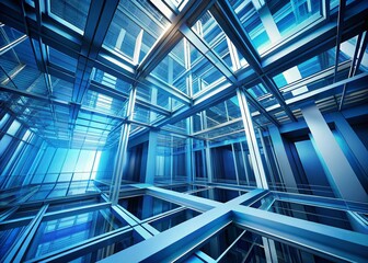 Obraz premium Abstract Blue Line Geometric Transition Background 4K Motion Graphics - Animated Architectural CGI