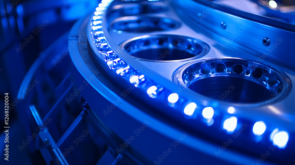 Poster precision engineering: close-up view of a futuristic, high-tech industrial machine component with il