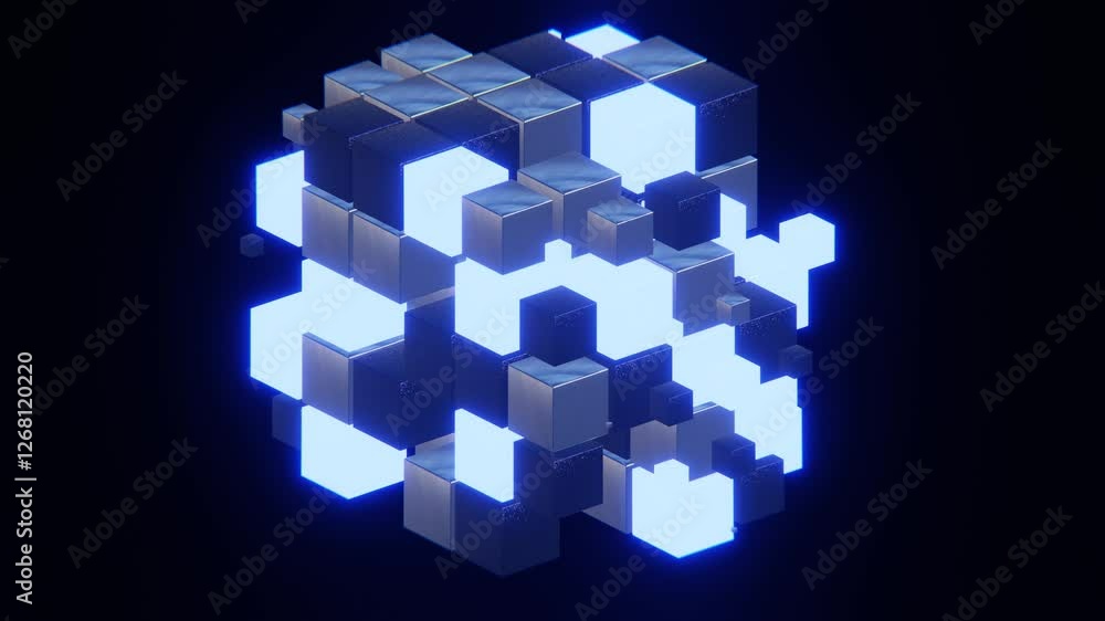 Poster abstract 3d horizontal cube block neon futuristic science fiction electronic matrix modern technolog