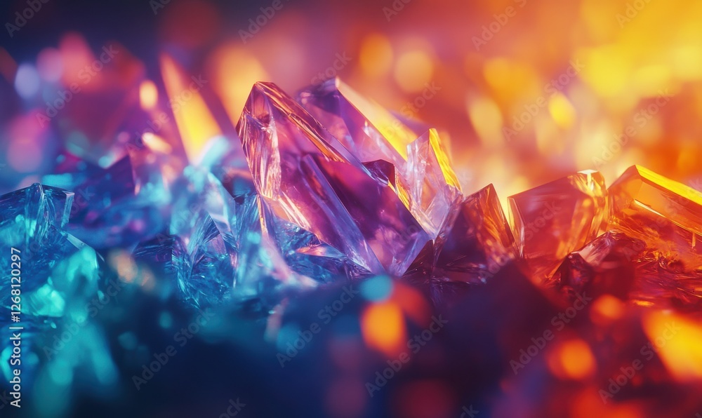 Aufkleber abstract macro shot of glowing colorful crystals, soft reflections creating depth, artistic and vibr