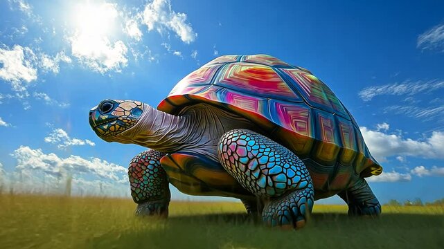 Colorful Turtle Under the Sunny Sky, A Vibrant Wildlife Scene