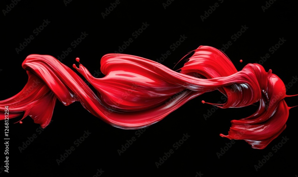 Poster abstract swirling red paint on a black background, bold color contrast and smooth texture creating a