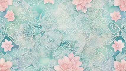 Delicate floral and lace pattern with pastel colors, elegant and soothing design copy space 