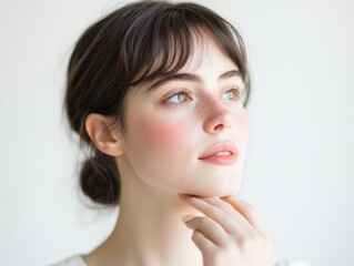 Fototapeta premium Portrait of a Pensive Young Woman with Freckles