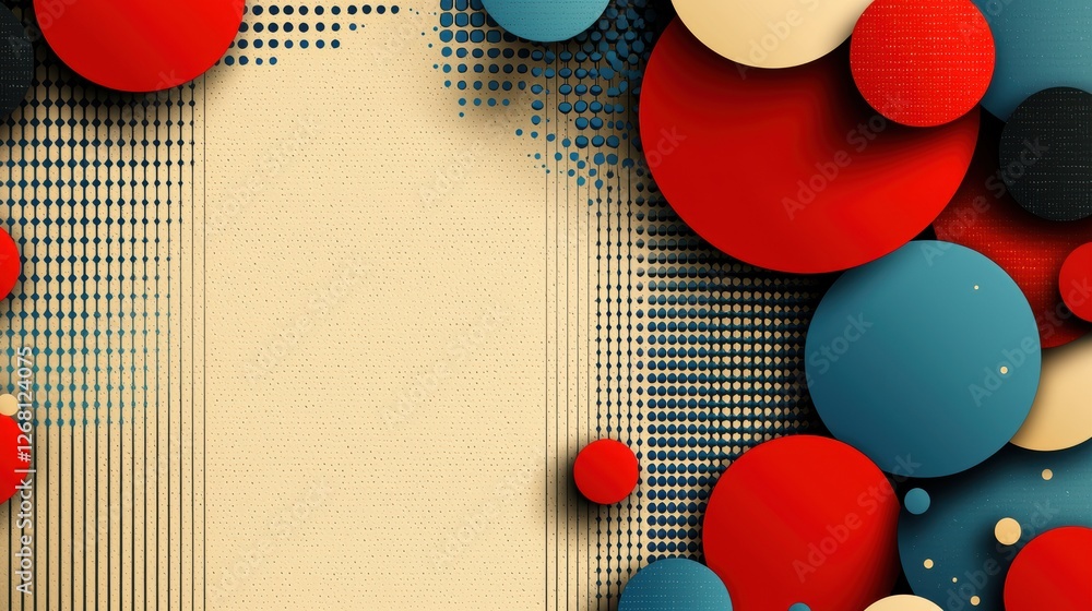 Poster abstract composition featuring colorful circles and geometric patterns.