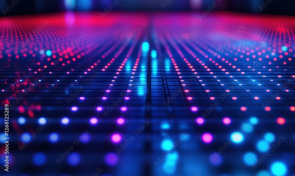 Aufkleber digital grid with glowing data points in vibrant blue and red hues, futuristic technology theme with