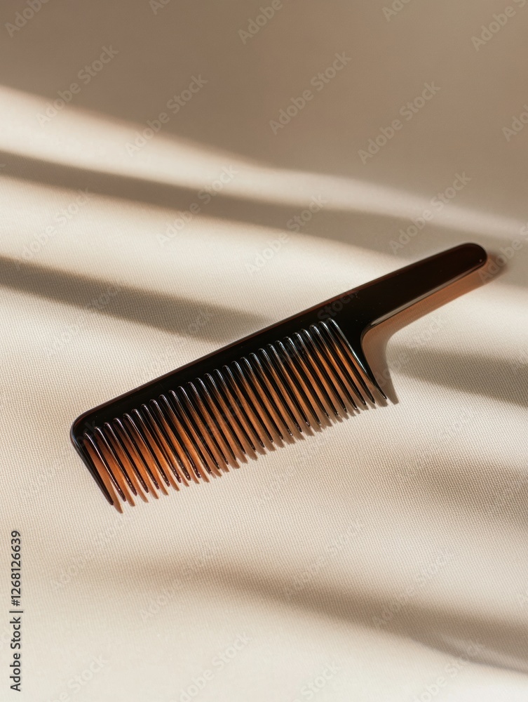 Aufkleber Elegant brown comb resting on a soft surface with natural shadows revealing its fine craftsmanship and design details. Generative AI