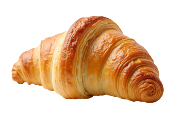 Freshly baked buttery croissant on white background