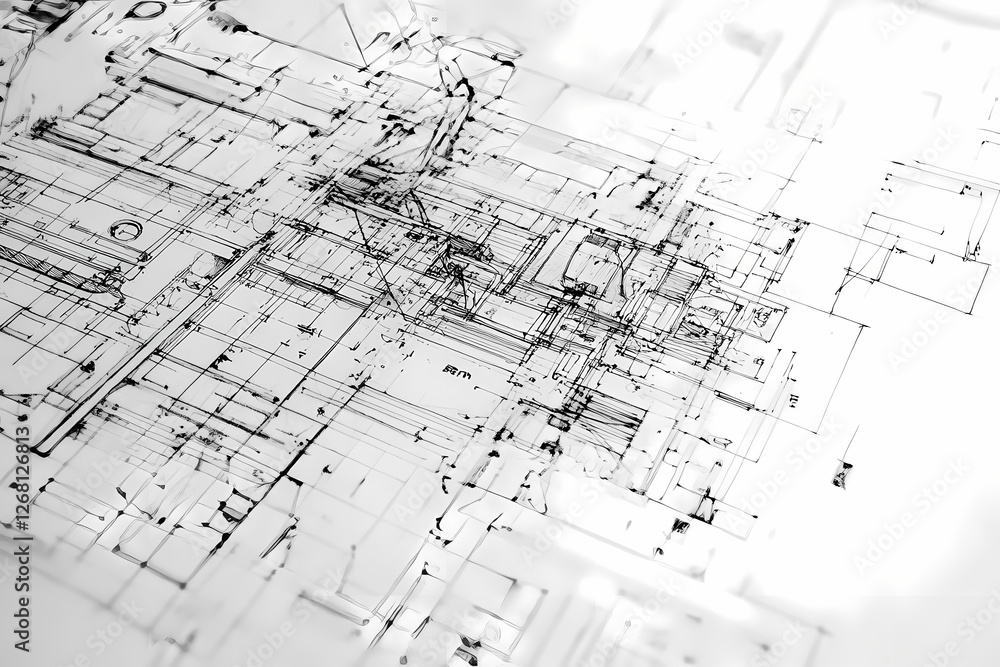 Poster architectural blueprint detail: intricate lines and symbols of an architectural blueprint, showcasin
