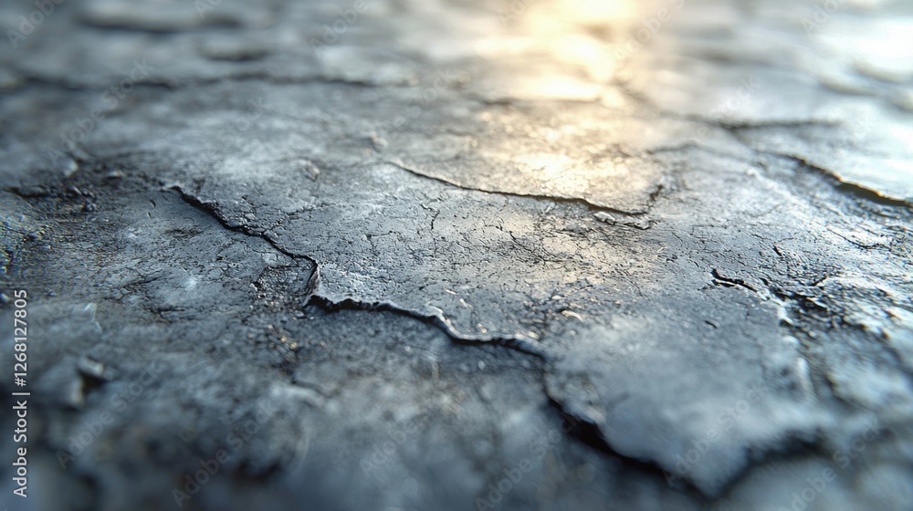 Poster close-up of cracked and weathered surface with a soft light reflection.
