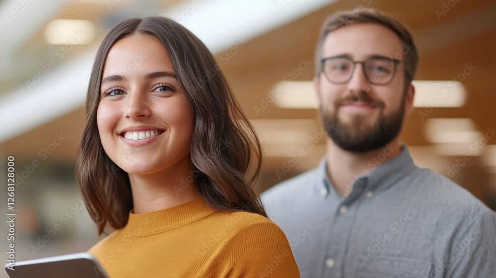 Poster smiling colleagues in office setting