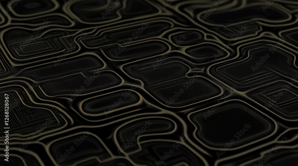 Poster abstract design featuring intricate, layered patterns on a dark background.