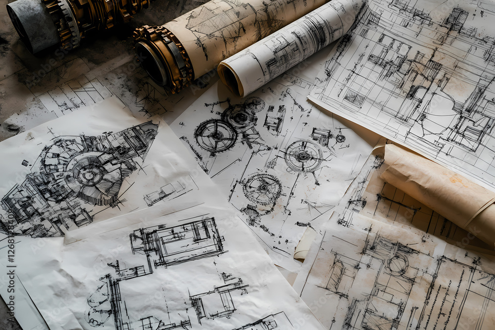 Poster architectural blueprints: a collection of meticulously detailed architectural blueprints and sketche