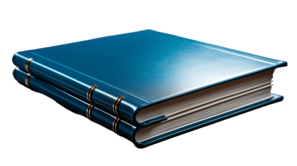 Teal Leather Books Elegant Bound Design, Wooden Table Display for Classic Themes, isolated on transparent background.