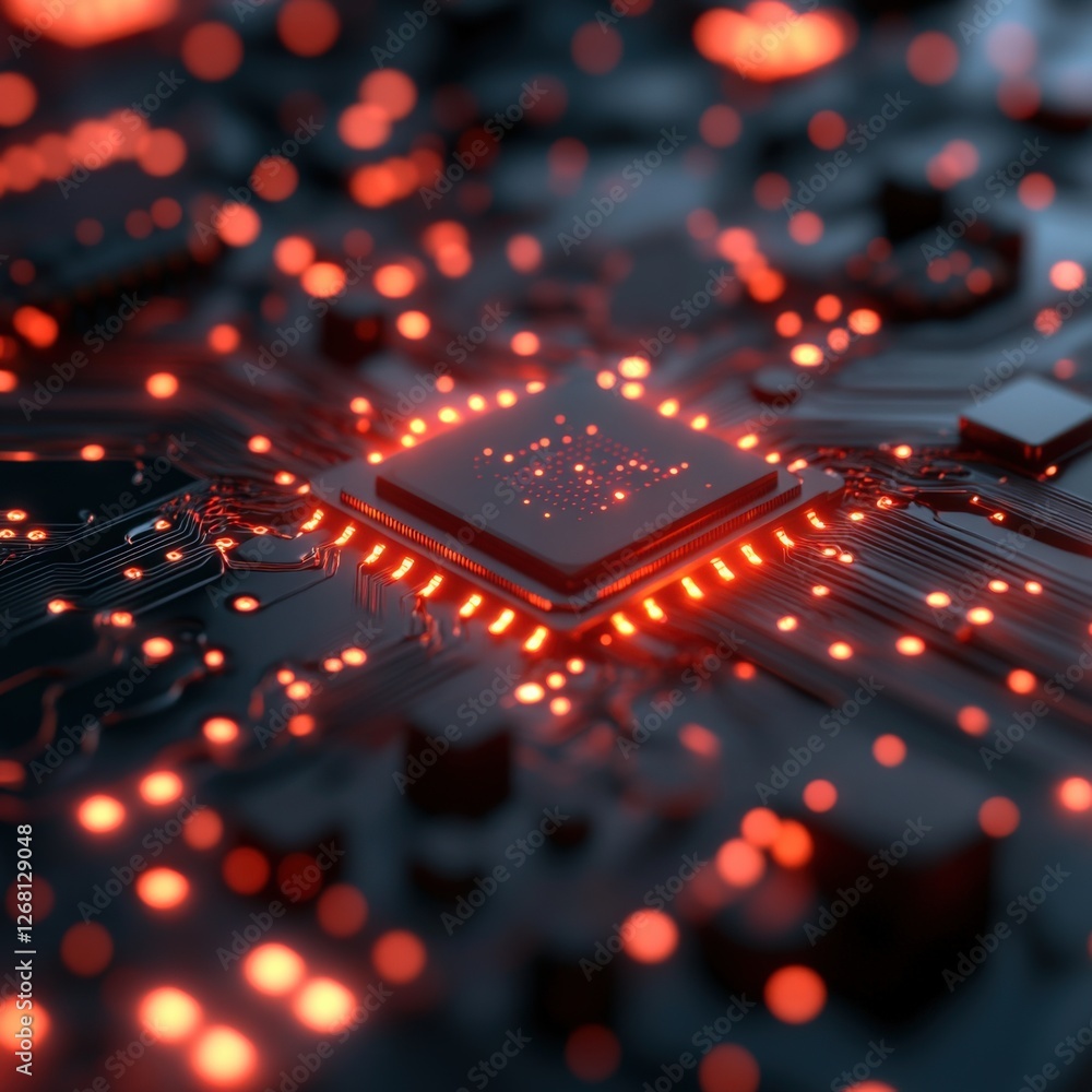 Poster glowing circuit board with microchip