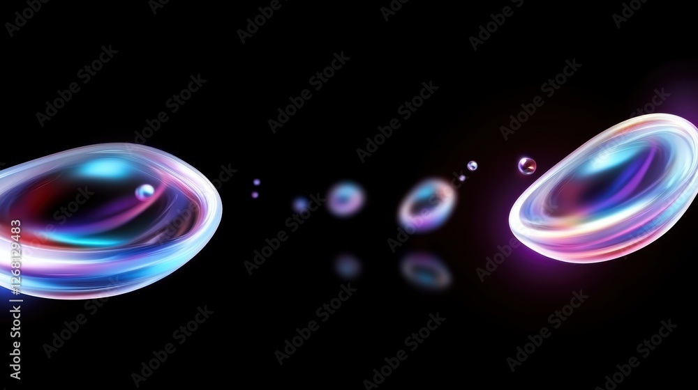 Poster abstract colorful bubbles floating in a dark space, creating a dynamic effect.