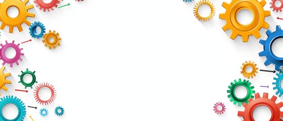 Colorful Flat Design Infographic Emphasizing Innovation Through Gears and Mechanisms in a Modern Style