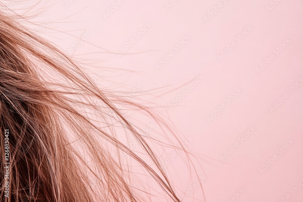 Leinwandbilder frayed hair tips with split ends against a soft pink background and space for additional text. gener