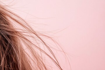 Frayed hair tips with split ends against a soft pink background and space for additional text. Generative AI