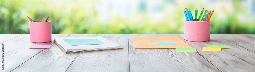 Aufkleber hyper-realistic 3d workspace scene with designer tools, vibrant colors and soft background for creat
