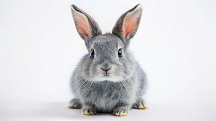 Obraz premium Adorable Gray Bunny Rabbit Isolated on White Background - Cute Pet Stock Photo