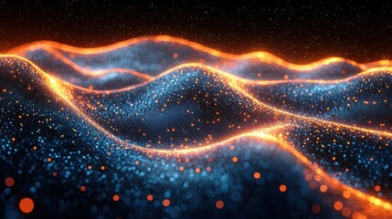 Obraz premium Abstract waves of glowing particles in vibrant colors.