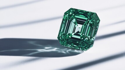 Emerald gemstone, studio shot, light background, luxury jewelry