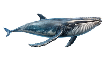 Fototapeta premium Majestic Humpback Whale Underwater Ocean Dive, 3D Wildlife Scene with Blue and Gray Tones, isolated on transparent background.