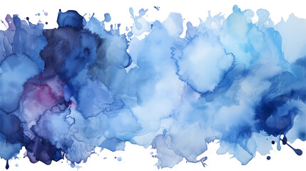 Obraz premium Abstract Blue Watercolor Splashes Fluid Ink Design, Artistic Background Texture, isolated on transparent background.