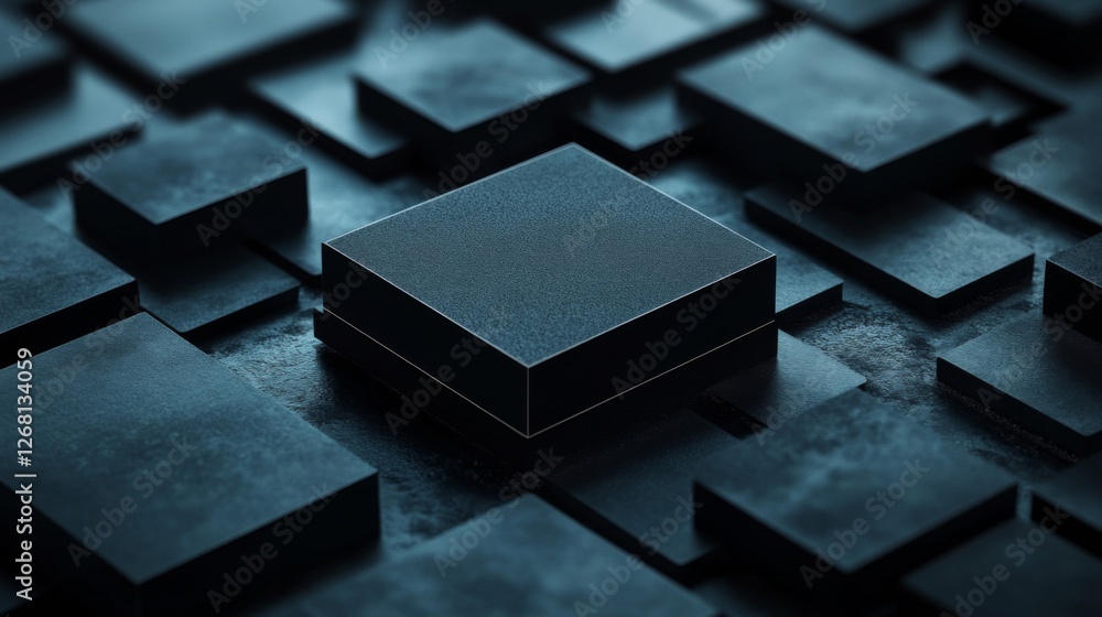 Poster abstract dark blocks with geometric square pattern in three dimensional design