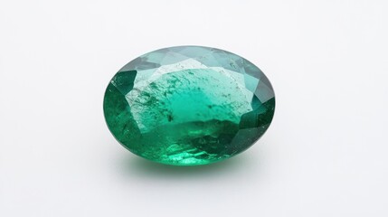 Oval Emerald Gemstone on White Background
