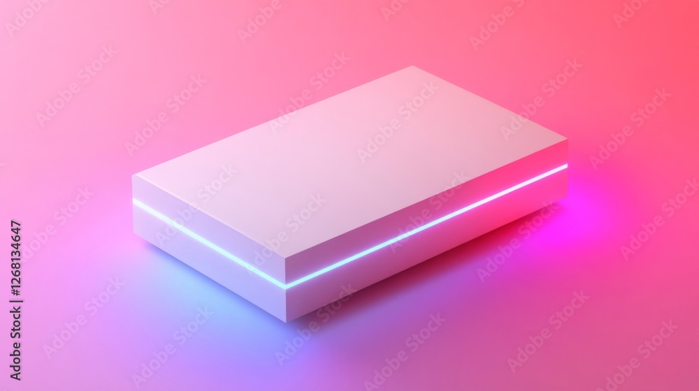 Poster Minimalist White Block with Neon Lines on a Gradient Pink Background