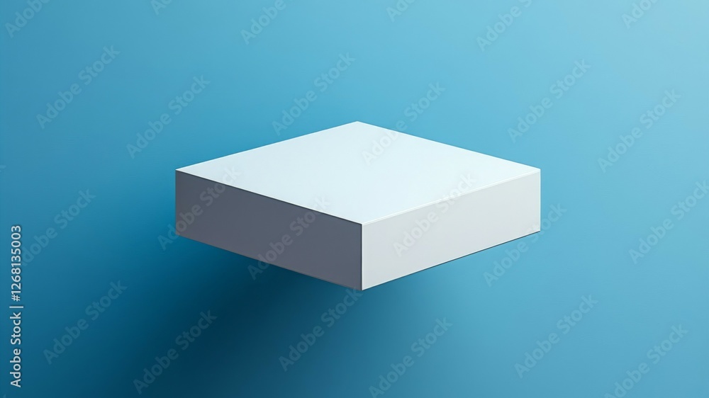 Poster floating white cube shape against a soft blue gradient background rendering