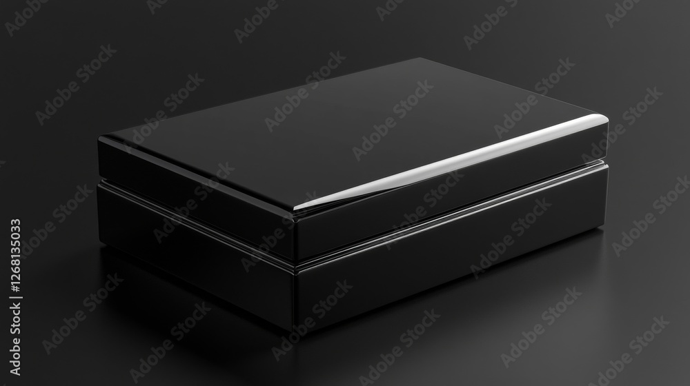 Poster sleek black rectangular box with high gloss finish on dark background