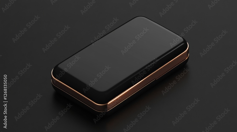 Aufkleber black glossy rectangular object with golden trim on dark background