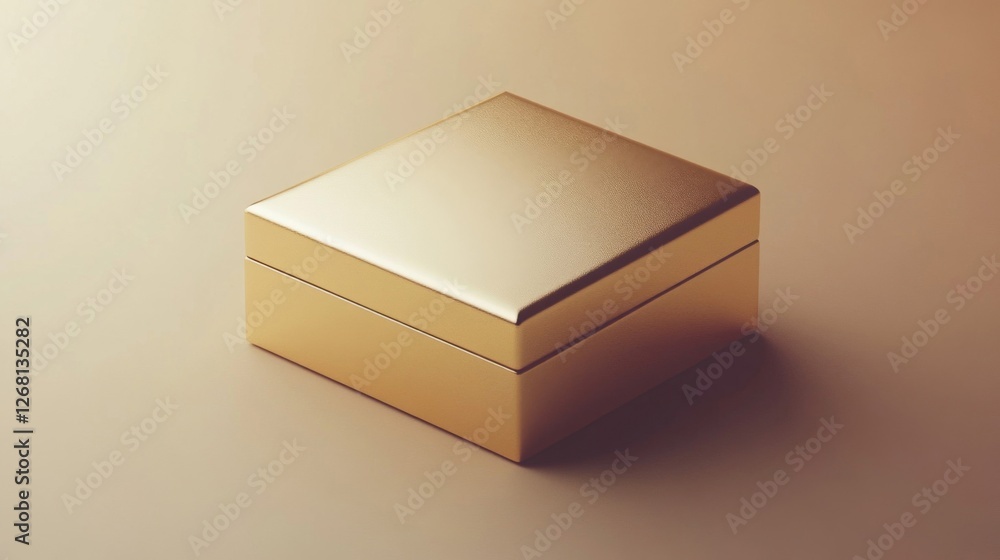 Poster gleaming golden box with square lid in soft studio lighting and warm tones