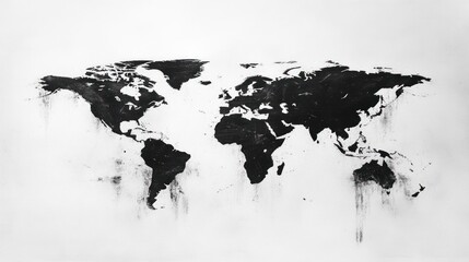 Black and white world map, fine artistic strokes, elegant minimalism