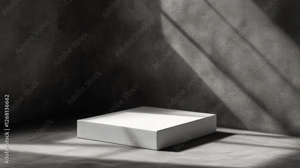 Poster abstract minimal cube structure with light and shadow in gray concrete background