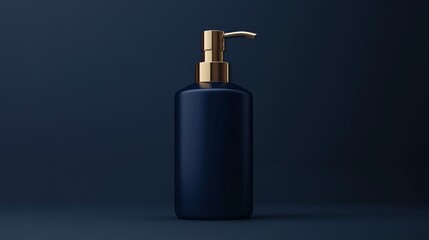 Obraz premium Dark Blue Soap Dispenser with Gold Pump on a Gradient Background in Studio Setting