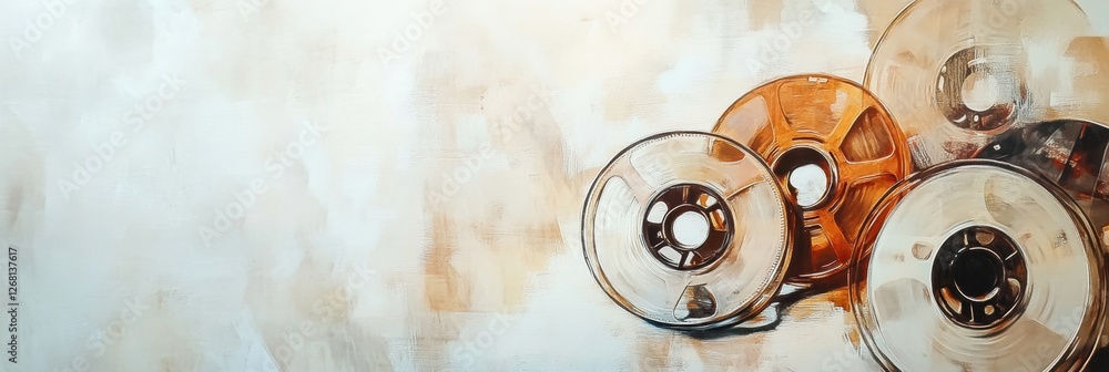 Poster vintage film reels and tape close up with ample space for creative text and nostalgic designs in a c
