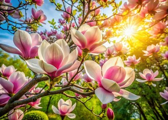 Fototapeta premium Aerial View of Magnolia Blossoms in Full Bloom - Springtime Beauty