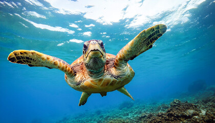 Obraz premium Turtle swimming in the middle of the ocean