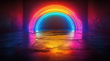 Obraz premium Futuristic rainbow neon lights forming a tunnel effect