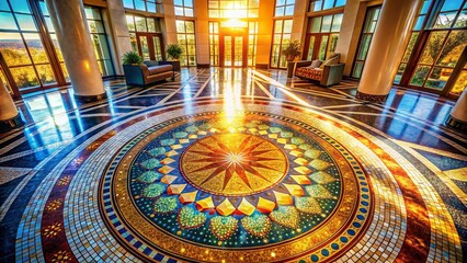 Obraz premium Aerial View of Stunning Circular Mosaic Tile Entrance Hallway