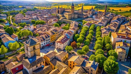 Naklejka premium Aerial View of Sun-Protected Streets in Olite, Navarre, Spain