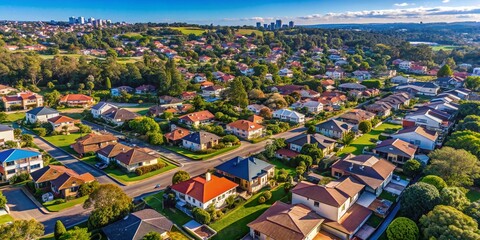 Fototapeta premium Aerial View of Sydney Suburb Houses, New South Wales, Australia - Residential Homes, Real Estate Photography