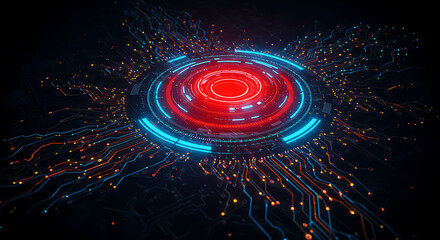 Abstract Futuristic Technology Circuit Board Red Blue Glow
