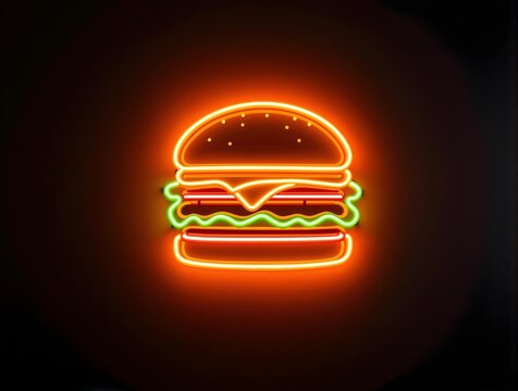 Naklejki neon sign hamburger fast food light art wall decoration advertising orange glow