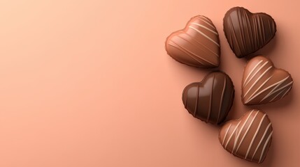 Fototapeta premium Chocolate Heart Candies Arranged on Peach Background for Valentine's Day or Special Occasion
