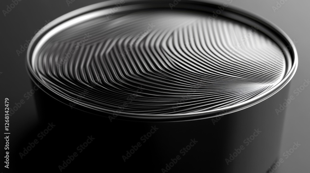 Poster metal can with intricate surface pattern in black and white with smooth lighting